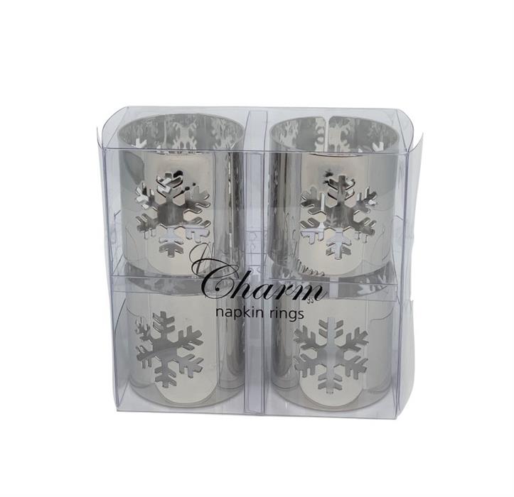 Rond de serviette lot de 4 flocons de neige
D:38mm acier inoxydable argent