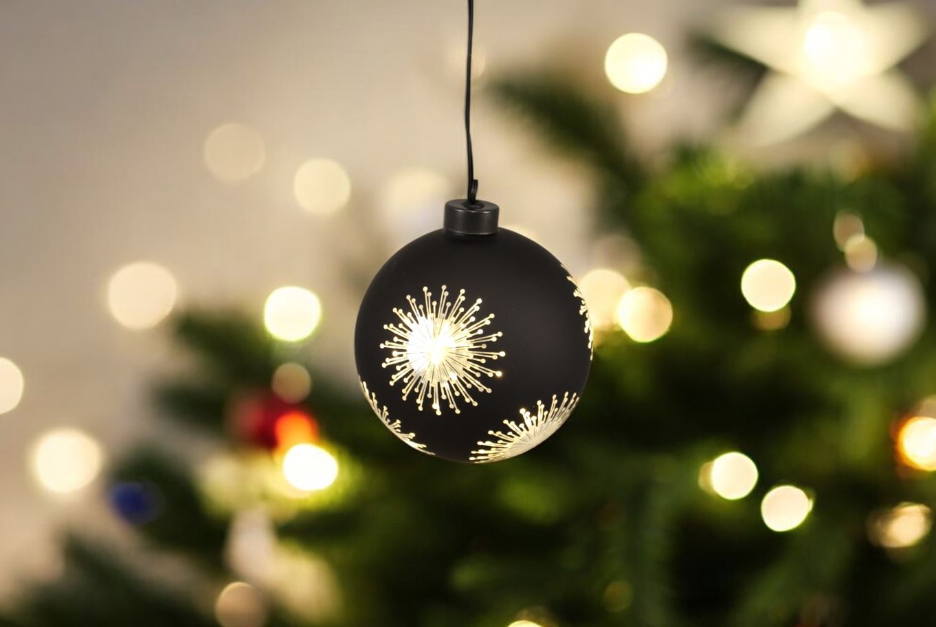 LED Glas Kugel schwarz mit Sternen mit 10 LED D12cm