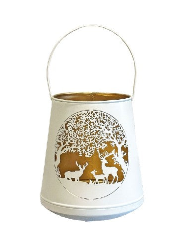 Windlicht Forest aus Metall Farbe weiss gold D20cm H23cm