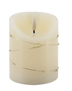 LED Wachskerze creme/Silber D:8cm H:10cm