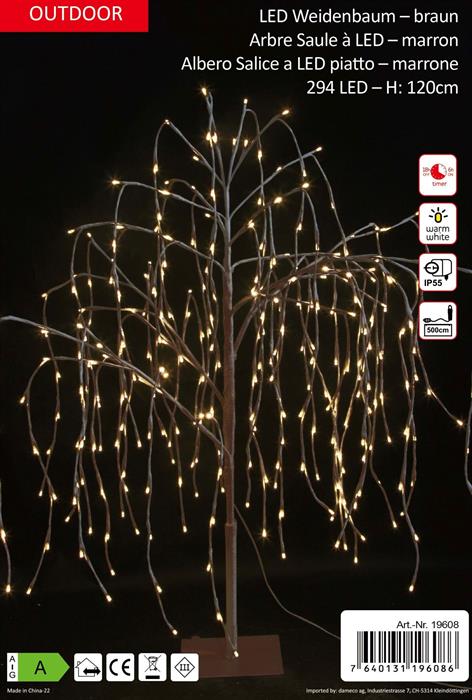LED Weidenbaum Outdoor
mit 294 LED H:120cm
Farbe: Braun
Warm weisses Licht