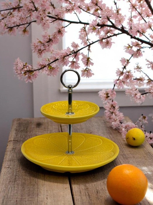 Etagere "Lemon" aus Keramik mit 2 Ablageflächen