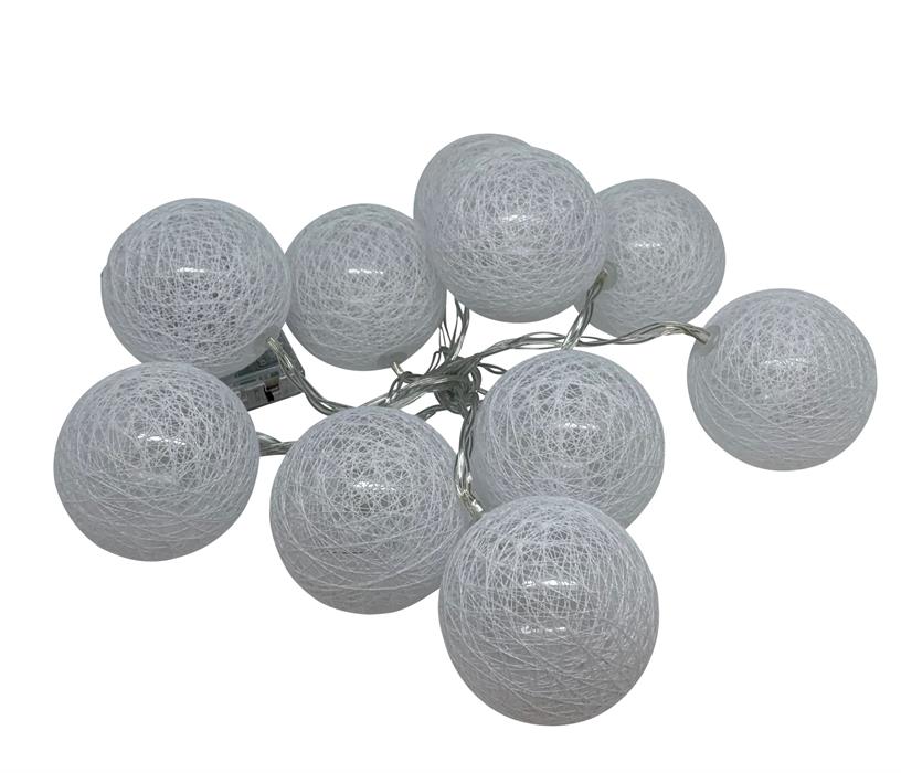 Chaîne lumineuse LED Boule de Coton "Blanc"
avec 10 LED
L: 135 cm
D: boules 6cm