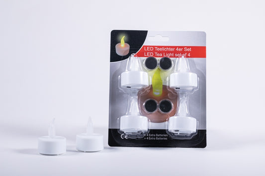 LED Teelicht weiss - 4er Blister plus 4 Ersatzbatterien (Knopfzellen)
