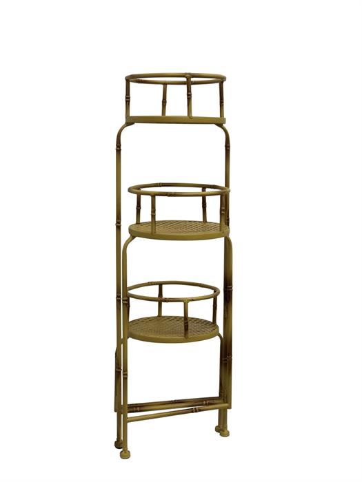 Pflanzenständer Bambus look
aus Metall
L:20cm B:56cm H:76cm
mit 3 Ablagen D:18.5cm
