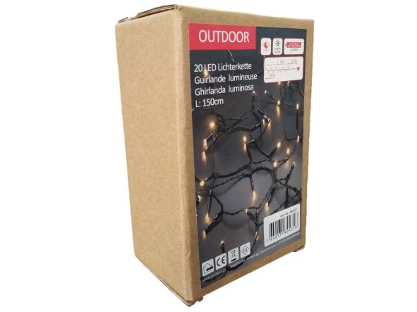 LED Outdoor Lichterkette 20 LED
warm weisses Licht
Länge 1.5m