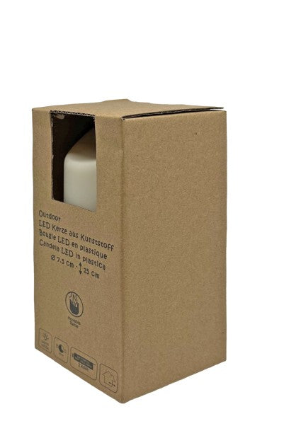 LED Kerze Outdoor Kunststoff creme mit beweglicher Flamme D: 7.5cm - H: 15cm