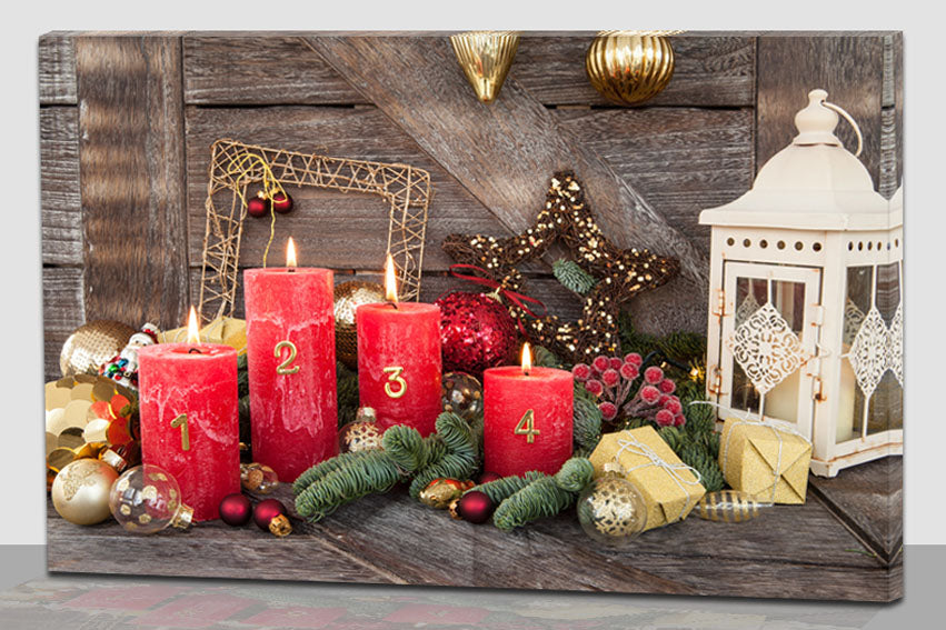 Image LED en toile motif : Bougies rouges de l'Avent
4 LED