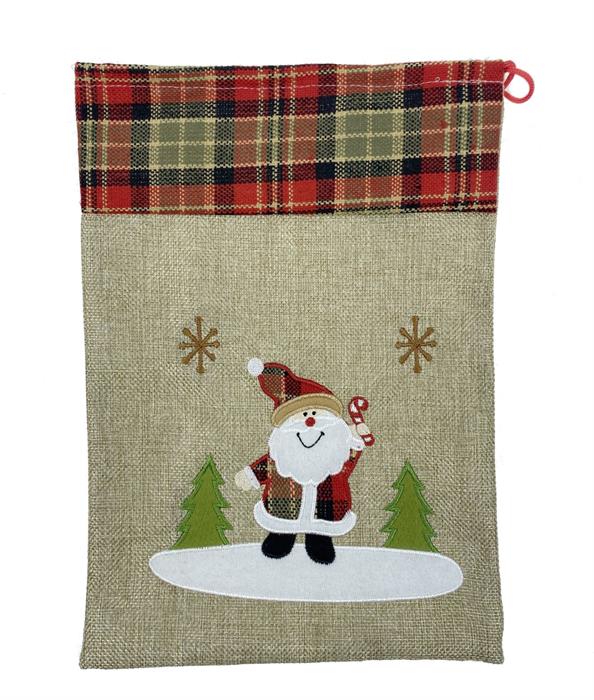Sac en jute avec cordon rouge
Motif : Père Noël
Taille: L:21 cm H:30 cm