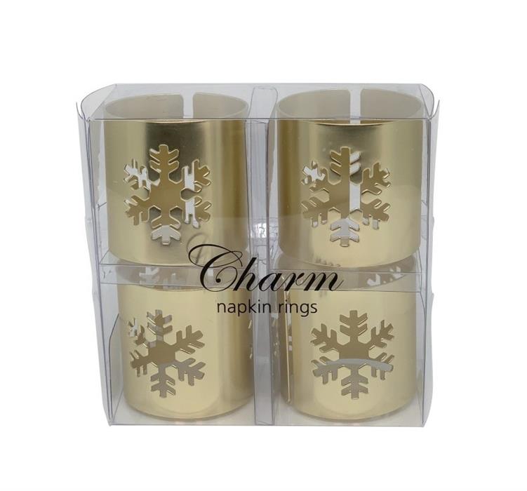 Rond de serviette lot de 4 flocons de neige
D:38mm en acier inoxydable or antique