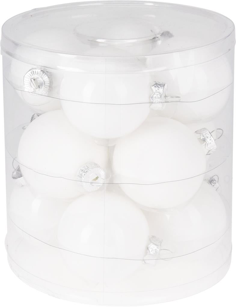 Weihnachtskugel aus Glas Set mit 12 Stk D6cm in Weiss