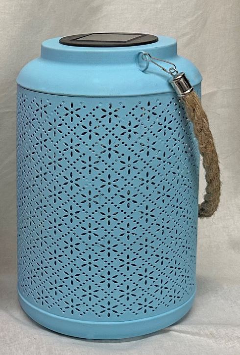 LED Solar Laterne in Blau aus Metall D15.5cm H25.5cm