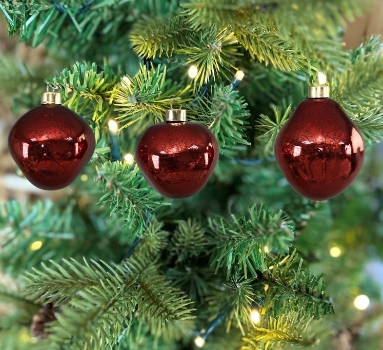 Weihnachtskugel Glas organic 3er Set dunkel rot mercury D8-9cm