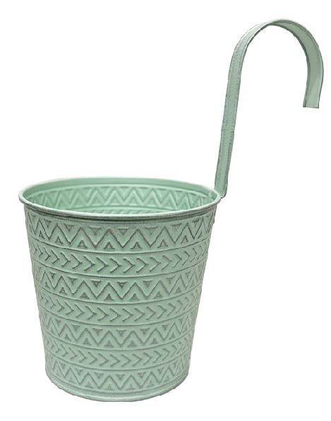 Übertopf aus Metall rund mit Haken
Farbe: Grün
D:16cm H:15cm