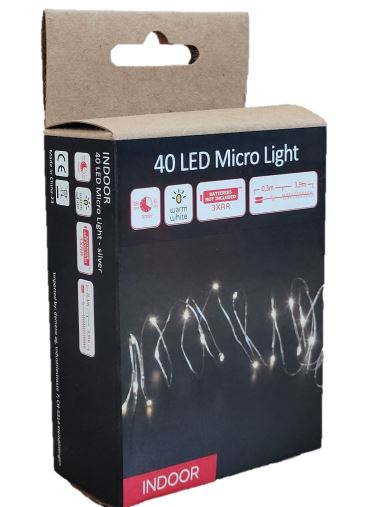 Guirlande lumineuse micro fil LED 40 LED
L: 390 cm
fil d'argent