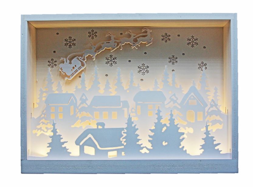 Supporto decorativo a LED
Villaggio NATALE con 33 LED
realizzato in legno con caldo
luce bianca