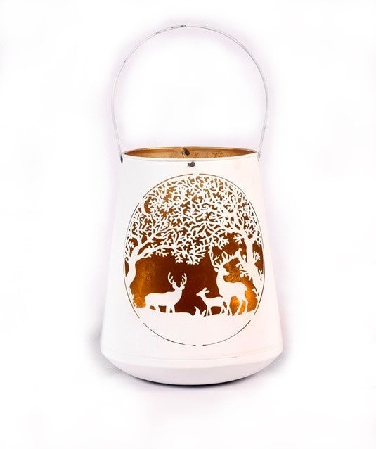 Windlicht Forest aus Metall
Farbe weiss gold
D25cm H30cm