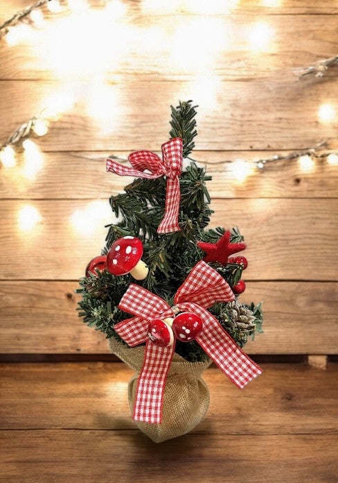 Weihnachtsbäumchen dekoriert 12 Stk. im Kartondisplay Topf in Jute Farbe: Grün