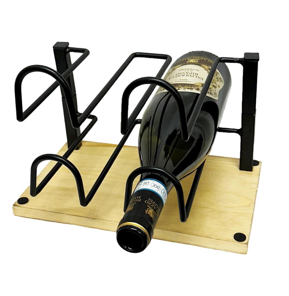 Weinregal für 4 Flaschen aus Metall und Holz in Braun