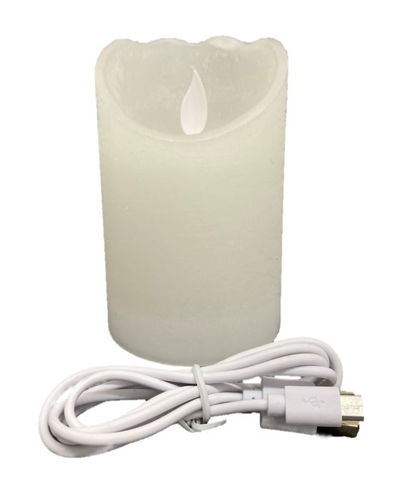 Bougie en cire LED rechargeable
 avec câble USB blanc
 P7,5cm H12,5cm