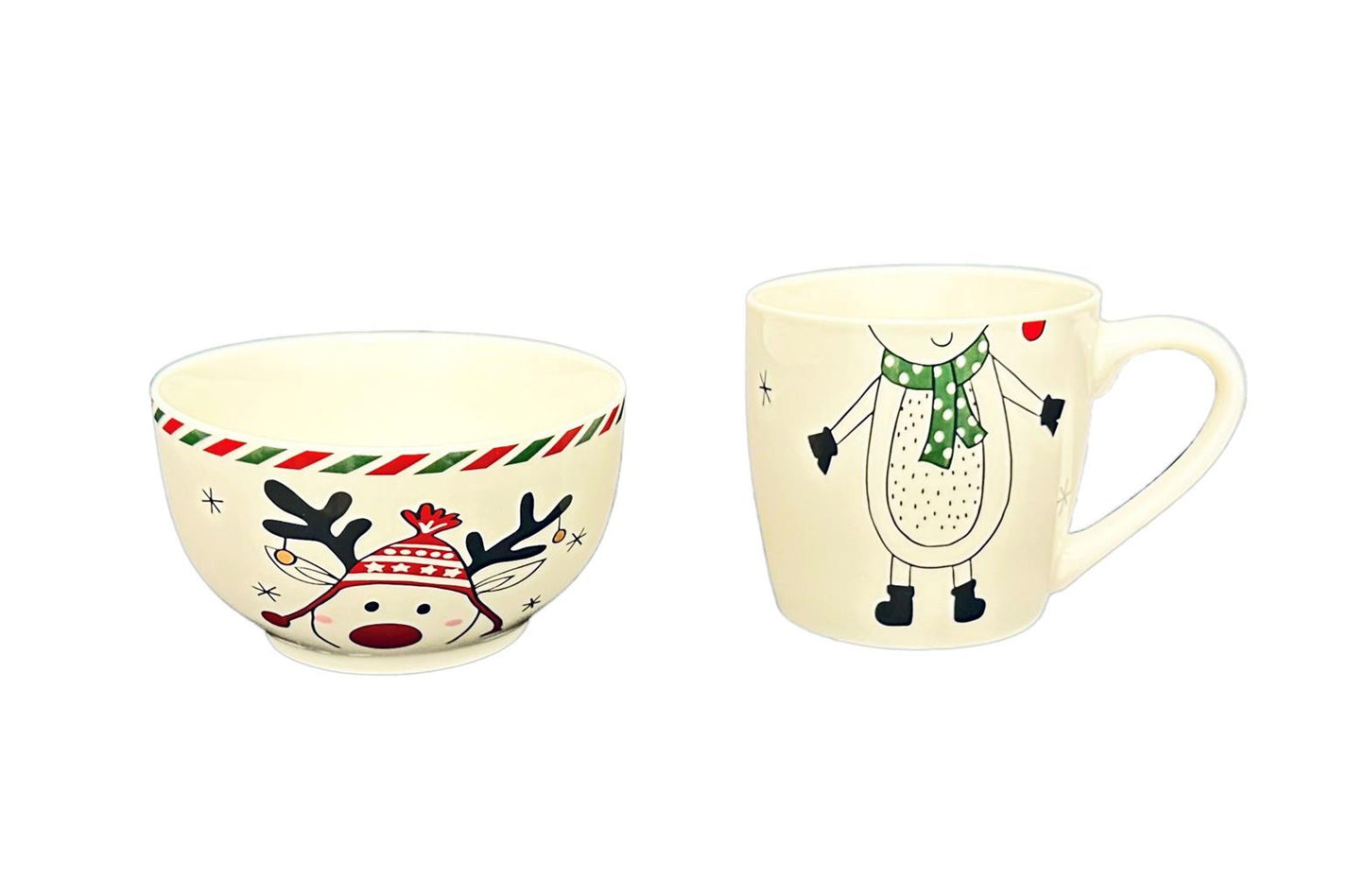 Tasse und Schüssel 2er Set Xmas weiss Motiv Elch