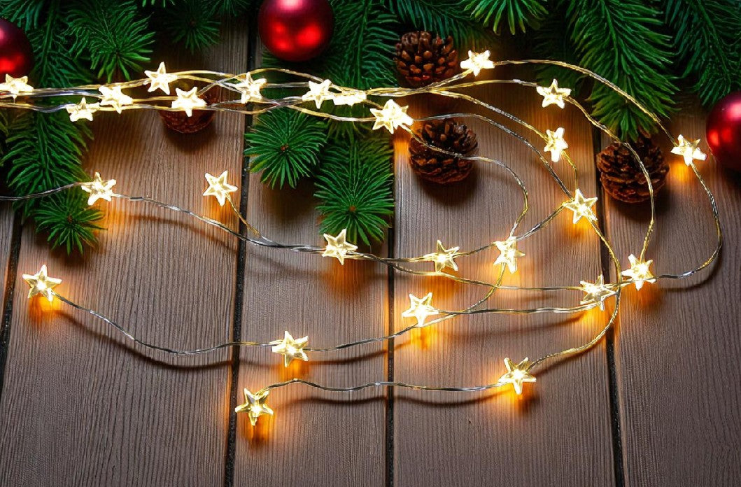 LED Micro Draht Lichterkette 
mit Sternen 30 LED 
L: 70cm 
silber Draht