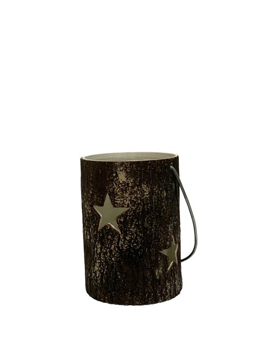 Windlicht aus Holz mit Henkel
und Glaseinsatz
Farbe: Braun
D:11cm H:16cm