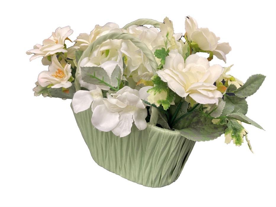 Deko Blumengesteck im
grünen Topf mit Henkeln
Kunstblumen