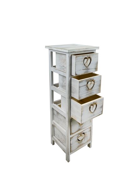 Kommode aus Holz "Herz" mit 5 Schubladen Grösse: 25x25x75cm shabby chic