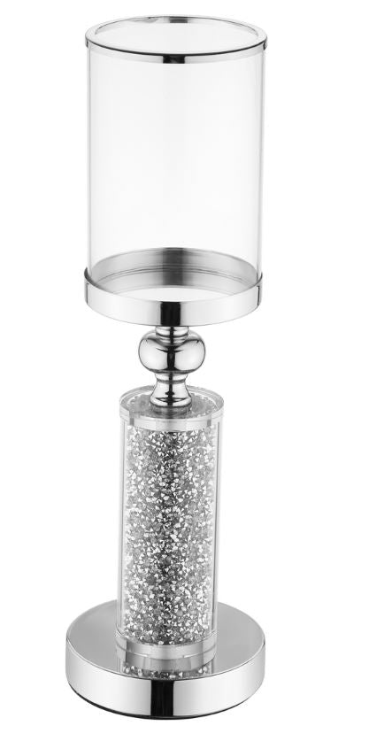 Windlicht Kelch aus Metall gefüllt mit Strasssteinen H41.5cm