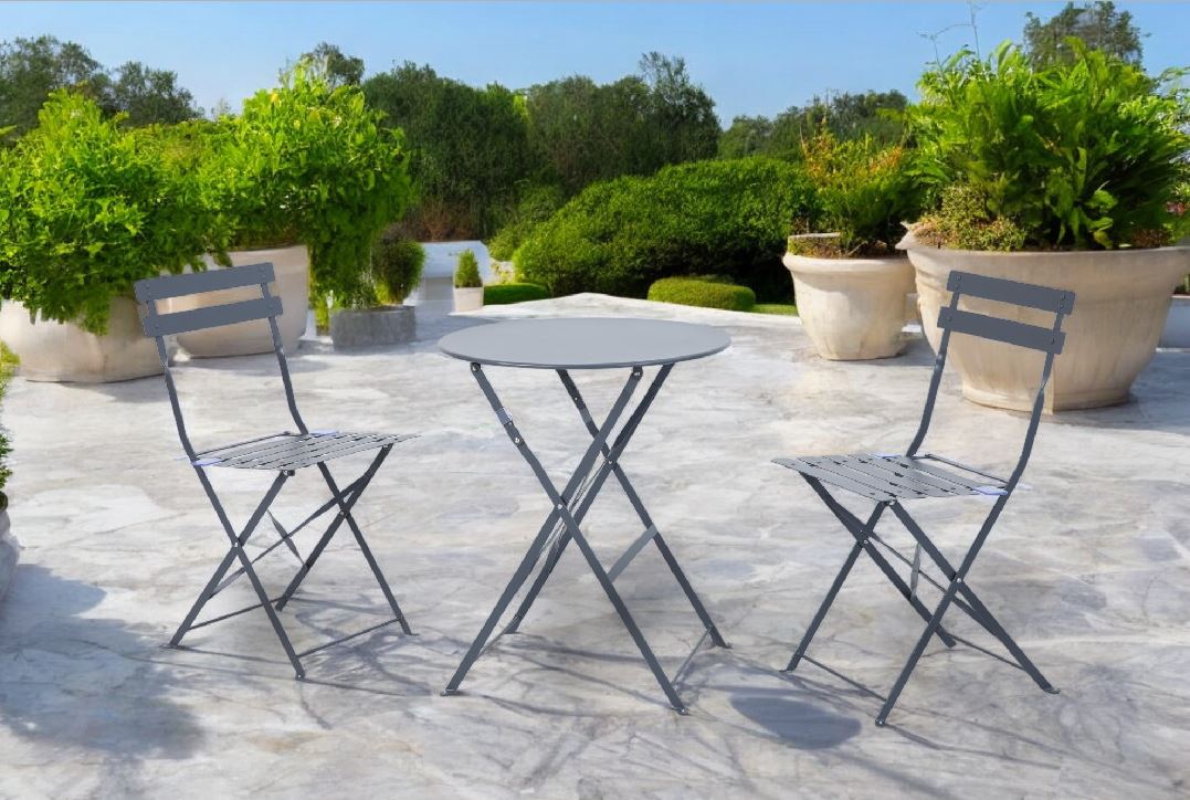 Bistro Set aus Metall Gartentisch und 2 Stühle Farbe: anthrazit matt