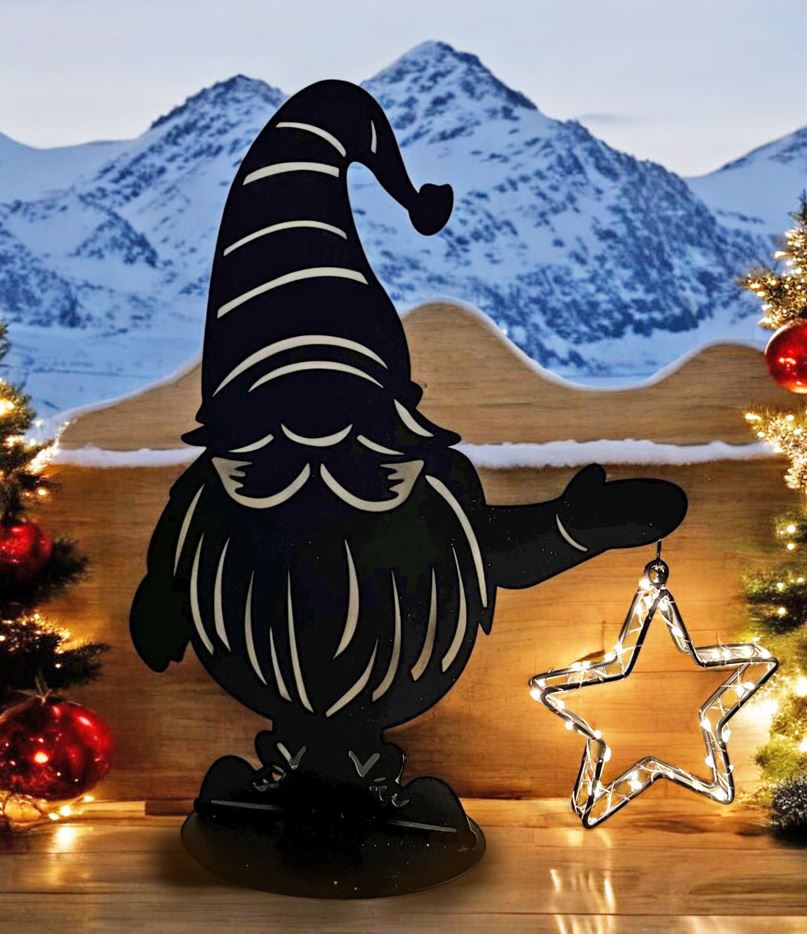 LED Wichtel Santa Outdoor aus Metall mit leuchtendem Stern mit 44 LED H45cm