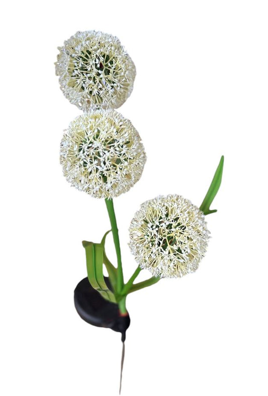 LED Solar Stecker Pustenblume mit 3 Schneeball Blüten in Beige H60cm