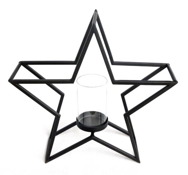 Portacandele a stella in metallo
con inserto in vetro
A: 37,5 cm L: 39,5 cm P: 12 cm