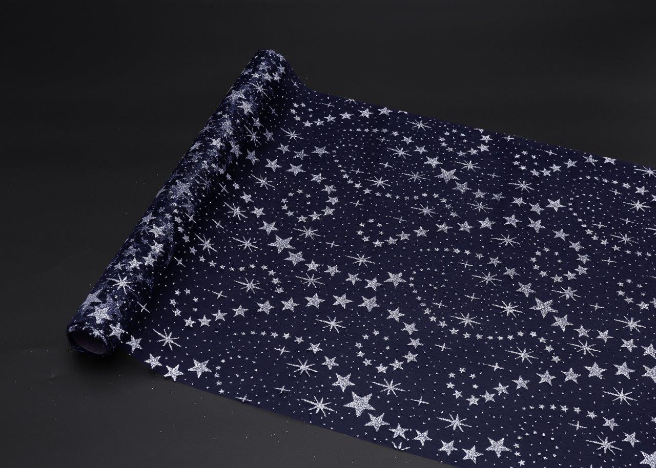 Dekostoff "Organza" Farbe: Dunkelblau mit Sternen 36x300cm gerollt und geschnitten