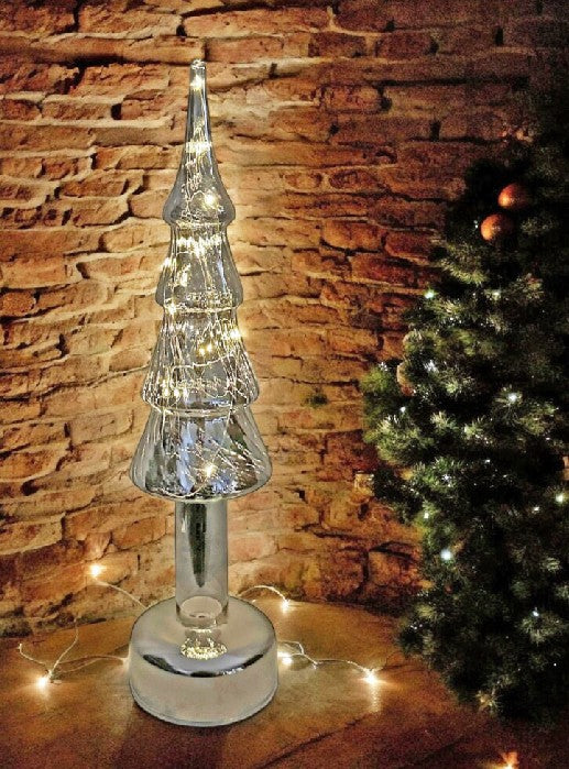 LED Glas Baum stehend und rotierend in Smoke Grey, transparent mit 15 LED