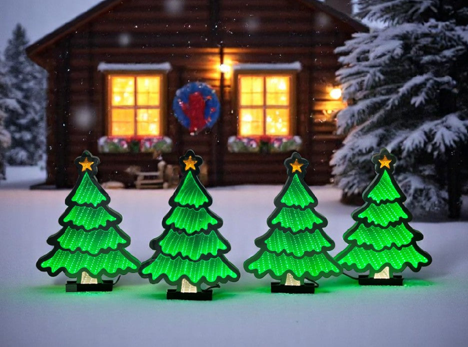 LED Figur Tannenbäume mit Infinity Effekt, 4er Set verbunden. Zum Einstecken