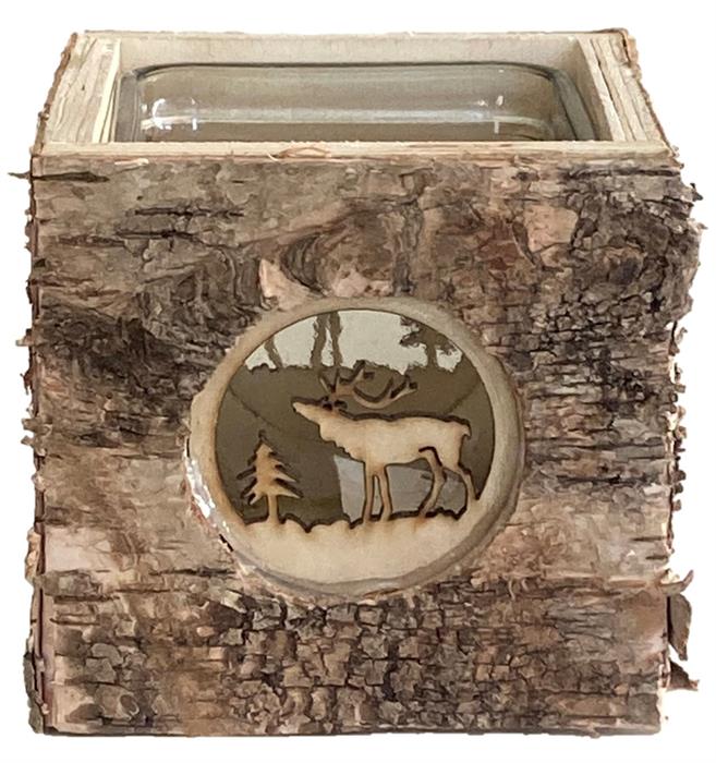 Lanterne en bois avec insert en verre
L9cm x L9cm xH9cm
Motif : renne