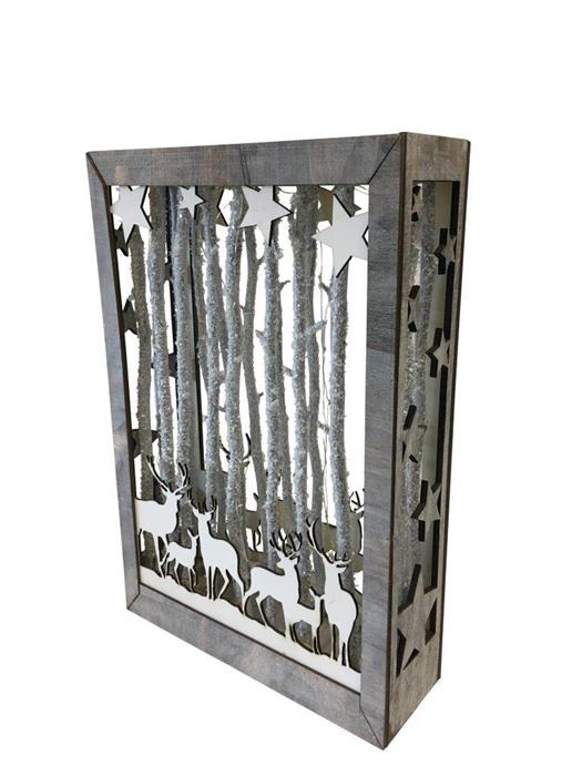 LED Diorama Bild Holz
Hirsche/Äste/Sternen
30 LED - H:40.5cm
B:27cm T:9.2cm