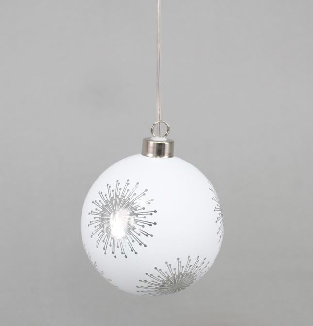 LED Glas Kugel silber mit Sternen mit 8 LED D10cm
