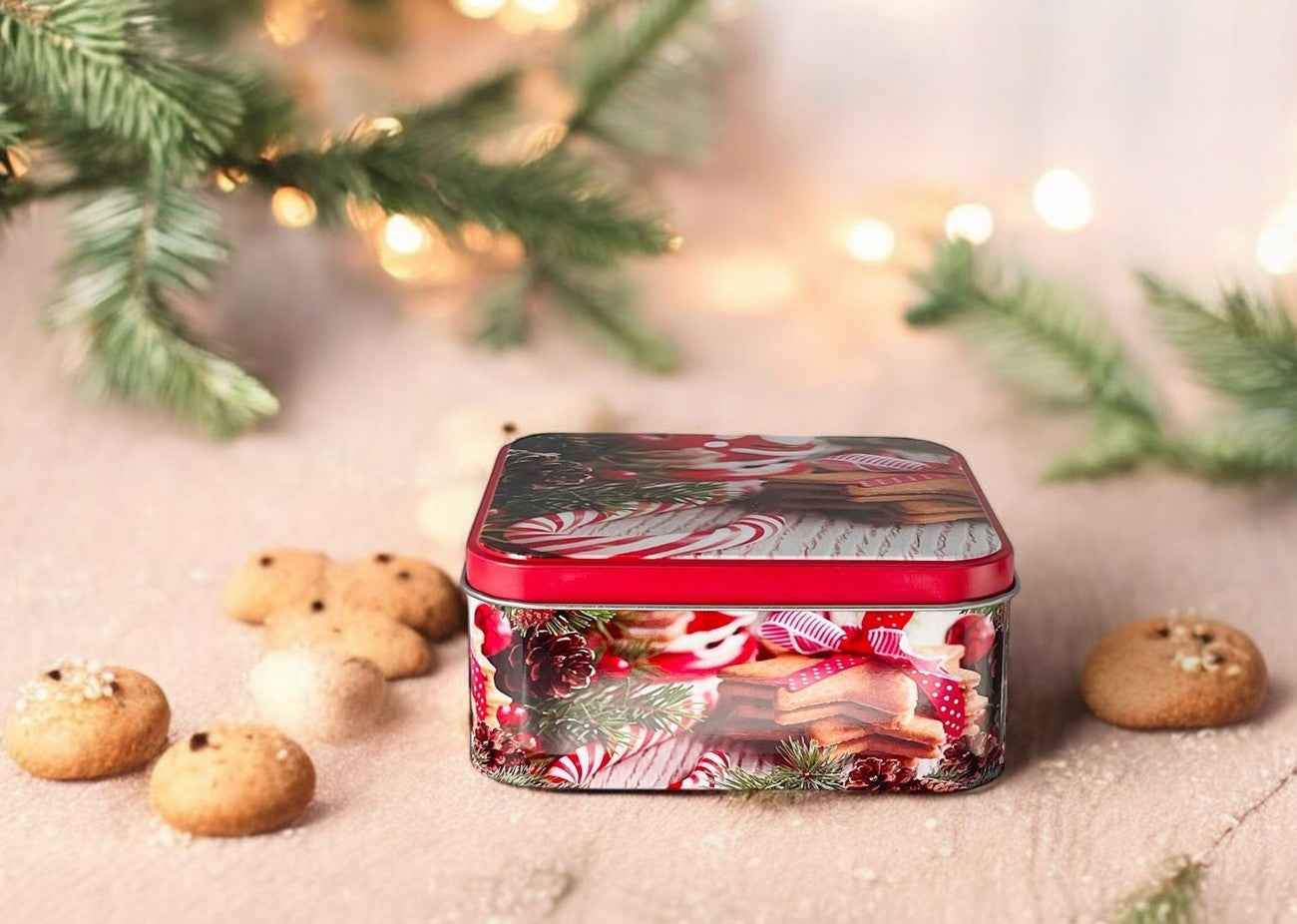 Guetzlidosen 3er Set viereckig mit XMAS Motiv Zuckerstange und Guetzli Weissblech