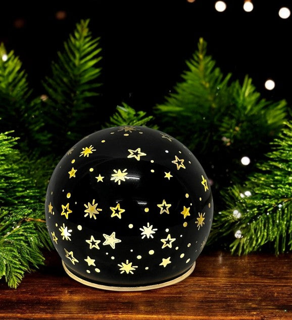 LED Glas Kugel schwarz mit 15 LED D:12cm Motiv: Sterne