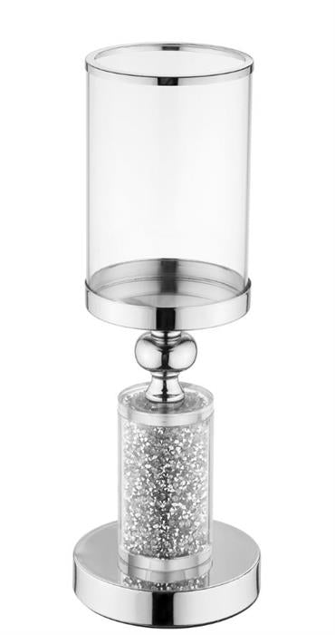 Windlicht Kelch aus Metall gefüllt mit Strasssteinen H36cm