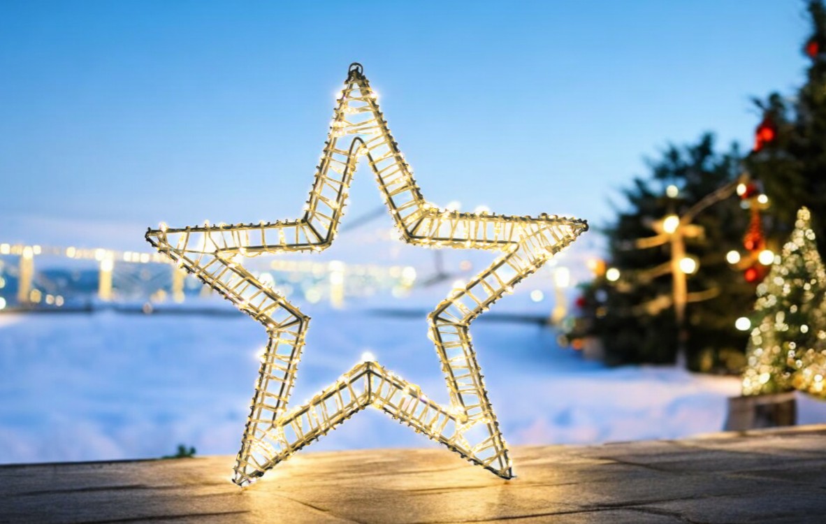 LED Stern Outdoor Metall
mit 150 LED
Farbe: Silber
D: 40cm - T:5cm