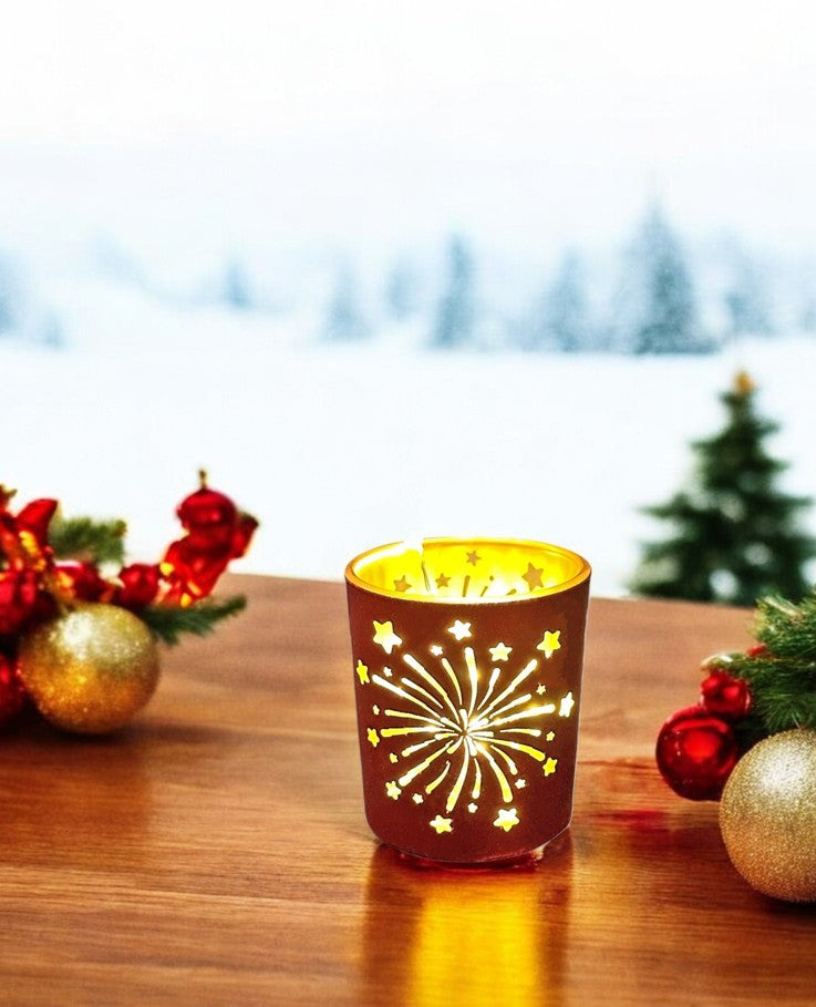 Windlicht aus Glas mit Feuerwerk Motiv