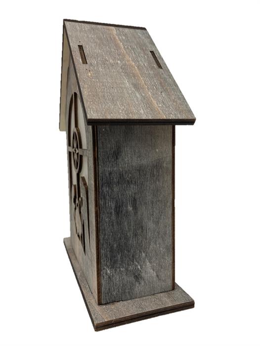 Maison de Noël LED avec crèche
avec feuille hologramme et 10 LED
couleur marron