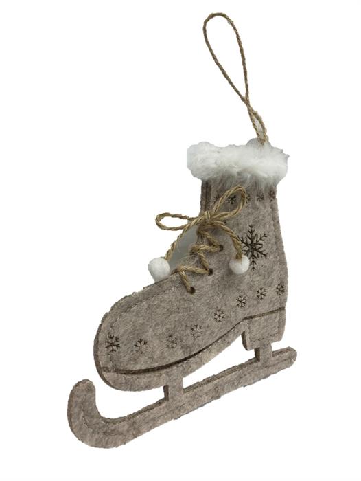 Patin à glace de décoration de cintre
Feutre avec des flocons de neige
décoré, ourlet blanc
les lacets