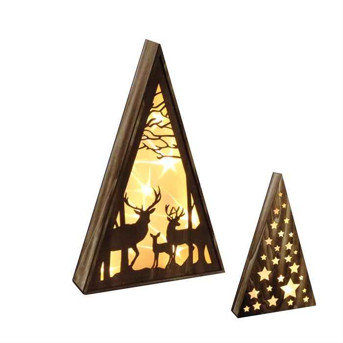 LED Holz-Pyramide mit 10 LED
Holz braun, angefeuert
H:39cm
