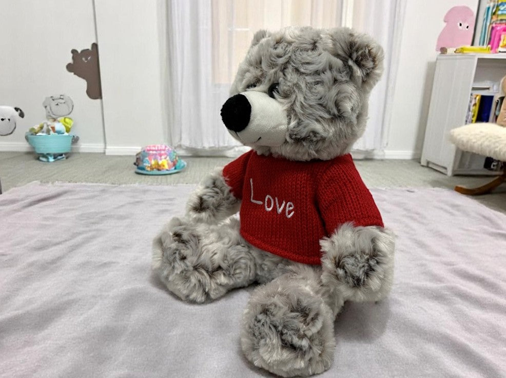 Plüschbär sitzend mit rotem T-Shirt LOVE Grösse15x21x20cm