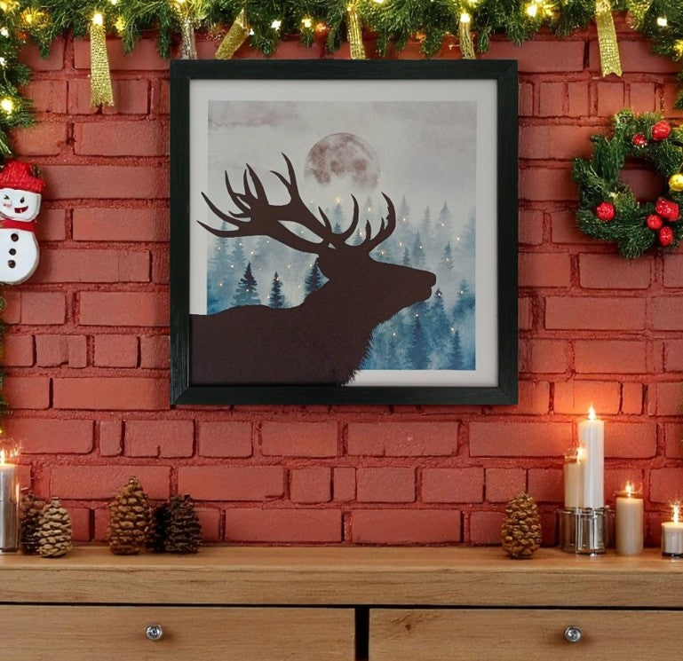 LED Bild aus Canvas
mit Holzrahmen
Motiv: Hirschkopf
mit 30 Fibre Optic LED